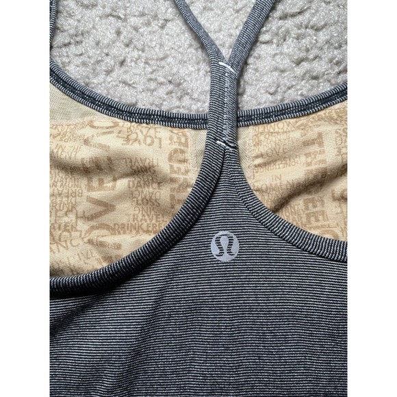 Lululemon Power Y Tank Top Size 6 Women's Black Gray Wee Stripe Sports Classic - Picture 6 of 8